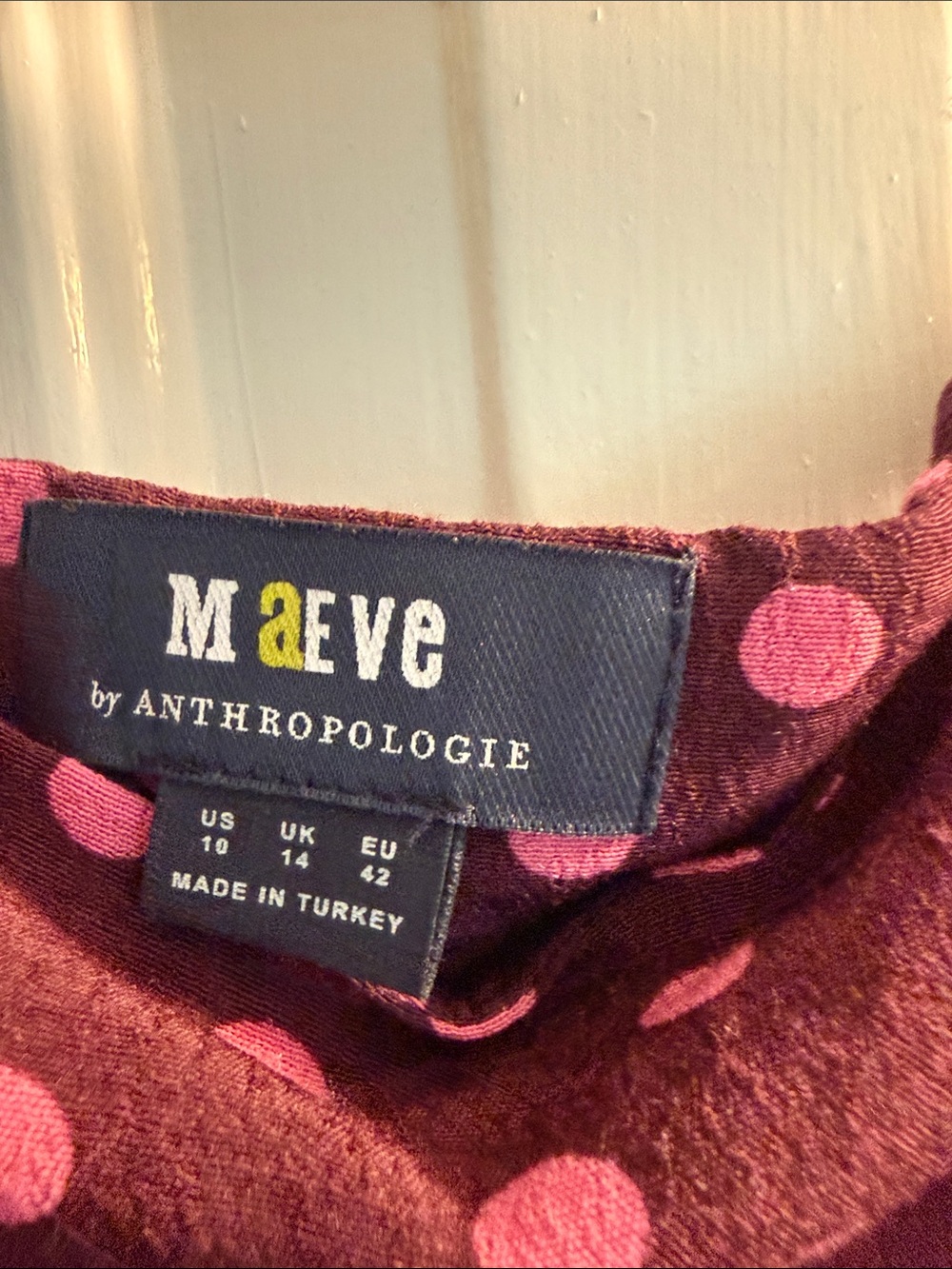 Anthropologie Maroon A-Line Skirt with Pink Polka Dots - Picture 5 of 7